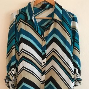 Zac & Rachel Blouse.  Geometric retro print.